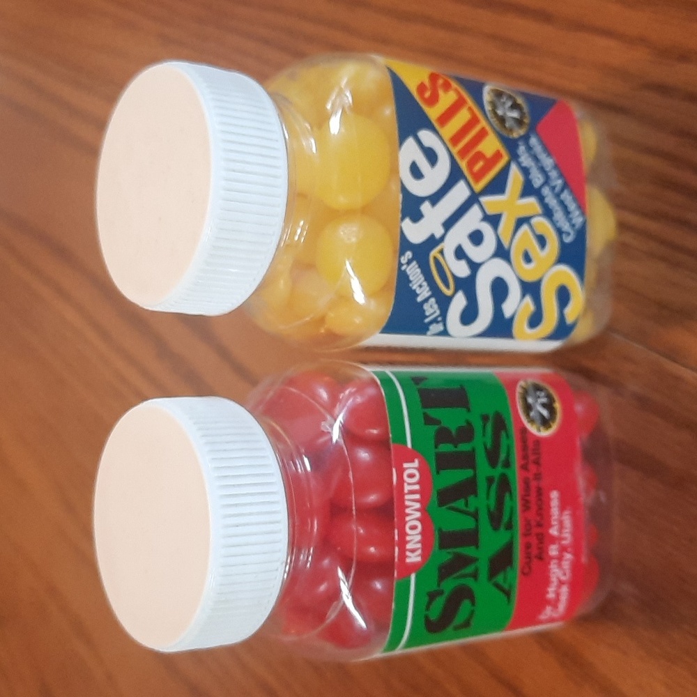 Gag gift funny Smart Ass and Safe Sex plastic bottle lot